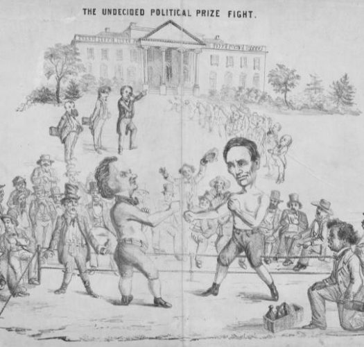 Lincoln-Douglas boxing match cartoon